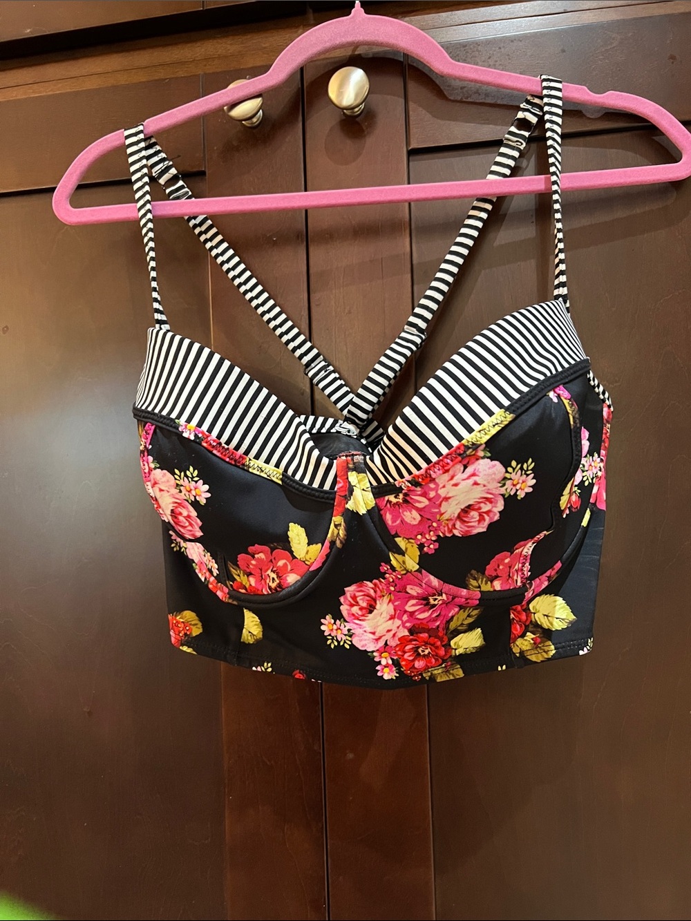 torrid Black Floral Underwire Bikini Top with Pink Accents - Picture 3 of 7